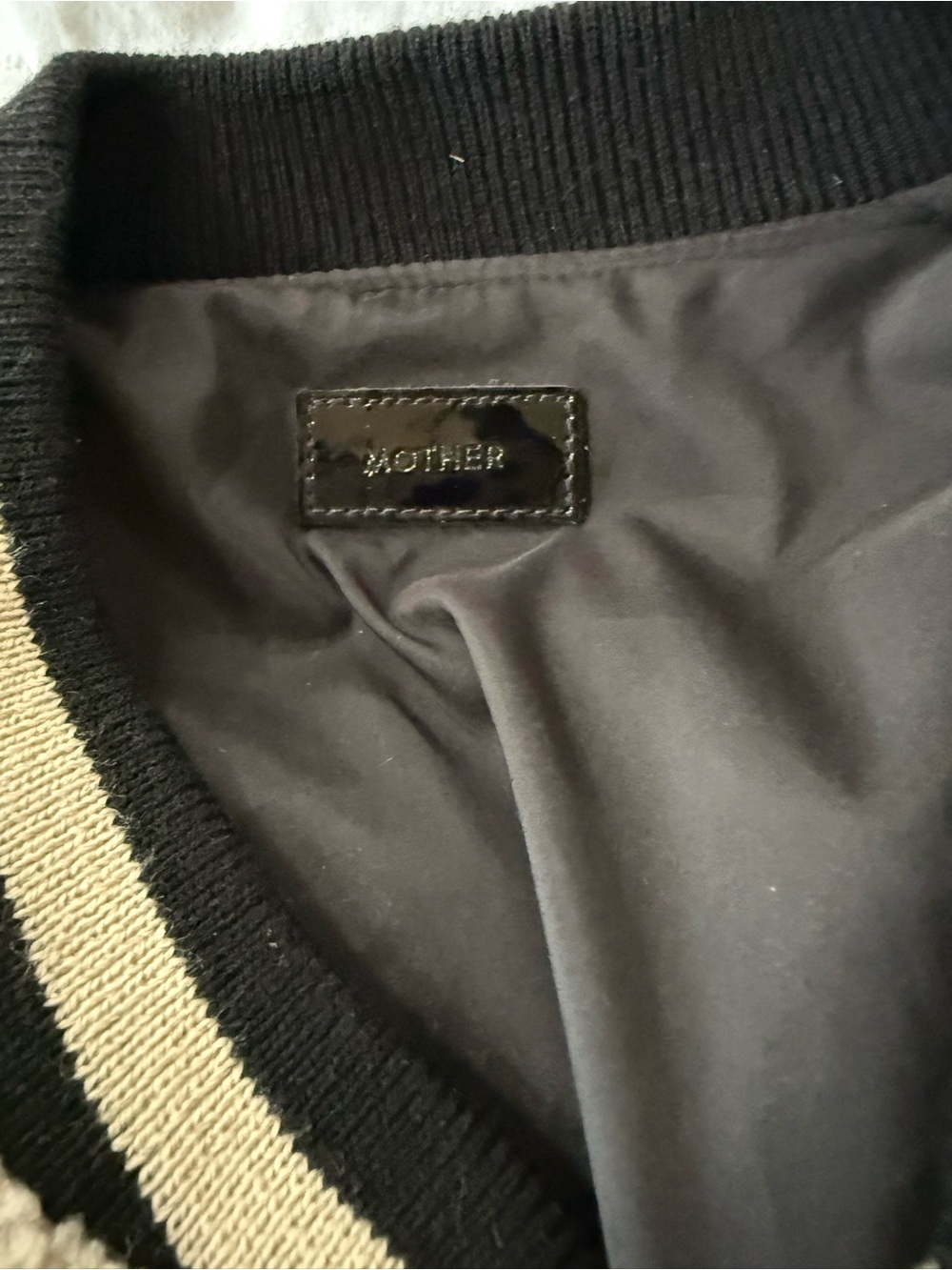 MOTHER Sherpa Bomber Jacket in Cream and Black - Picture 3 of 3